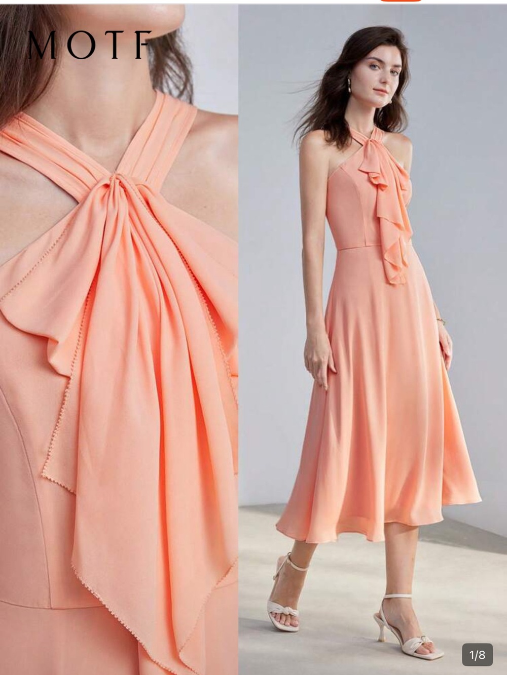 MOTF Peach Halter-Style Midi Dress with Draped Front